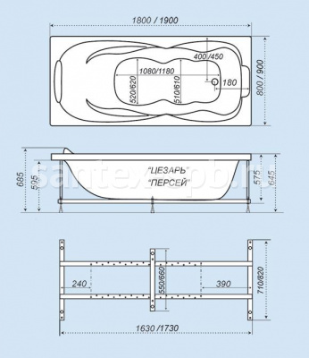 Акриловая ванна Тритон ПЕРСЕЙ 190x90 схема