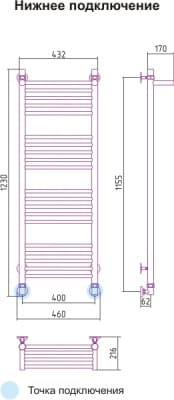 полотенцесушитель водяной сунержа богема с полкой 1200х400