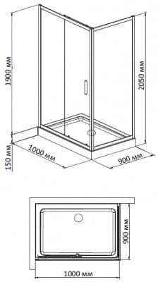 душевой уголок с поддоном bandhours mike/side/rectangular 910 100х90