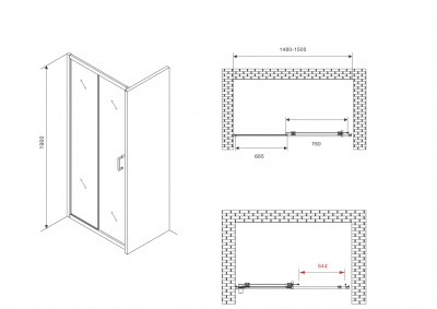 душевая дверь в нишу abber ag30150b5 150x190 чёрная раздвижная