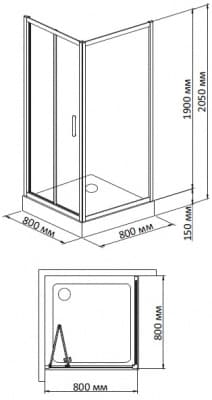 душевой уголок с поддоном bandhours snow/side/square 88 80х80