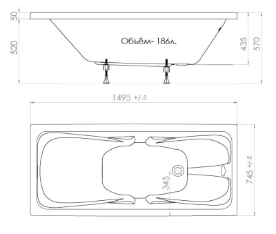 акриловая ванна тритон стандарт 150x75