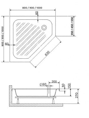 душевой поддон rgw bt/cl-s 100x100