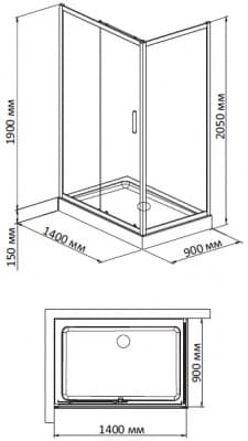душевой уголок с поддоном bandhours mike/side/rectangular 914 140х90
