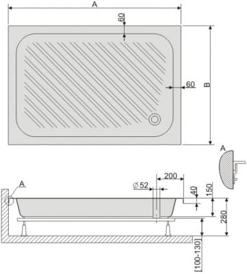 душевой поддон rgw b/cl 100x80