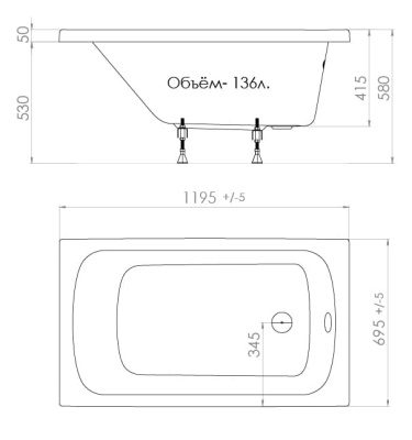 акриловая ванна тритон стандарт 120x70