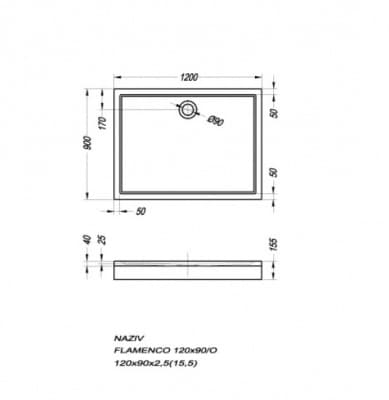 поддон душевой kolpa san flamenco 120х90