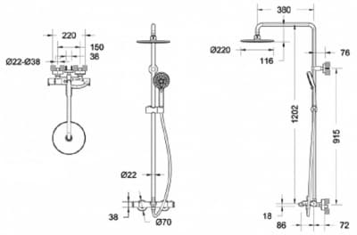 душевая система с термостатическим смесителем bravat waterfall f639114c-a2-rus