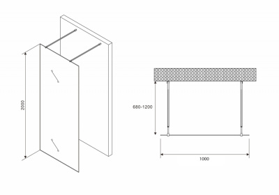 душевая перегородка отдельностоящая abber ag68100bf8 100x200