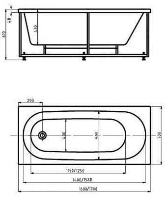 акриловая ванна акватек оберон 160х70