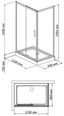 душевой уголок с поддоном bandhours mike/side/rectangular 912 120х90