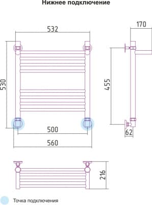 полотенцесушитель водяной сунержа богема с полкой 500х500
