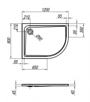 поддон душевой kolpa san malur 120х90 правый