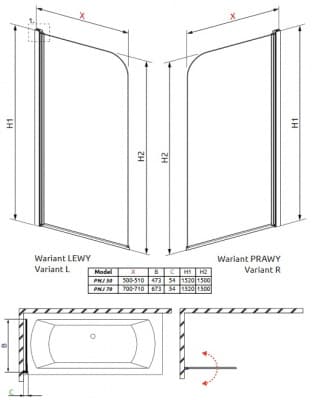 шторка для ванны стеклянная radaway eos pnj 50