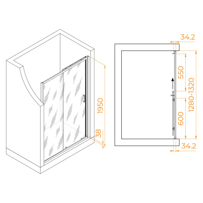 душевая дверь в нишу раздвижная rgw pa-14 130x195 серый