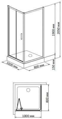 душевой уголок с поддоном bandhours snow/side/rectangular 810 100х80