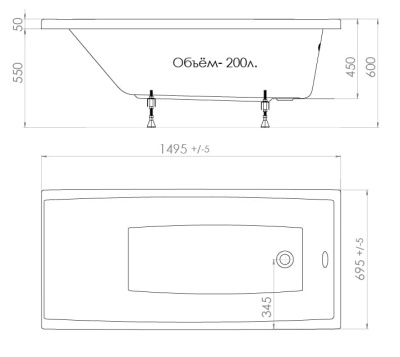 акриловая ванна тритон джена 150x70