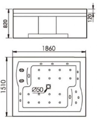 акриловая ванна с гидромассажем gemy g9052-ii b 185х150