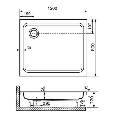 душевой поддон прямоугольный низкий rgw style 120x80