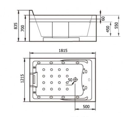 акриловая ванна с гидромассажем gemy g9061k 180х120
