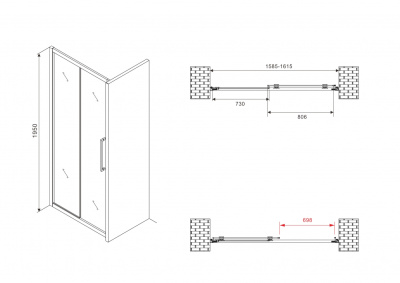 душевая дверь в нишу abber ag30160bh 160x195 чёрная