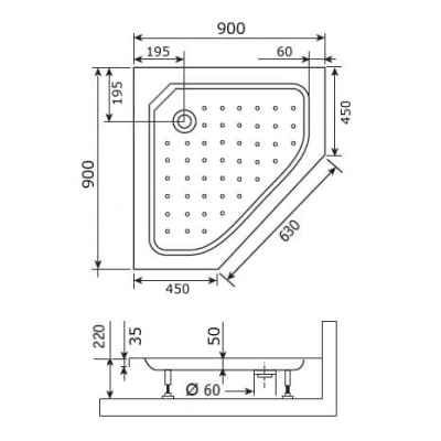 душевой поддон пятиугольный низкий rgw style tr 90x90