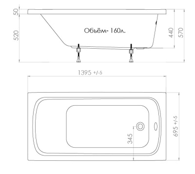 акриловая ванна тритон стандарт 140x70