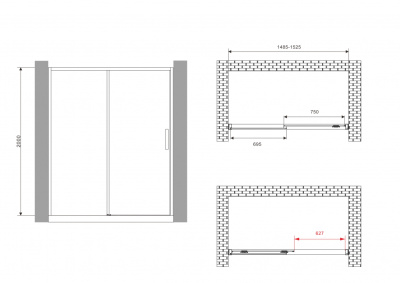 душевая дверь в нишу abber ag93150b 150x200 чёрная раздвижная