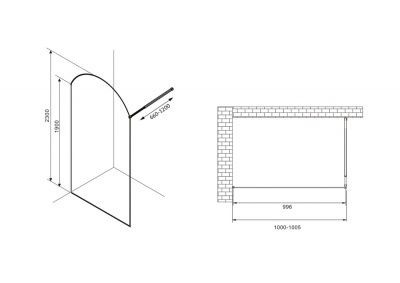 душевая перегородка abber ag64100bn8 100x230 чёрная