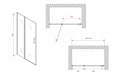 душевая дверь в нишу abber ag04100bs 100x195 распашная чёрная