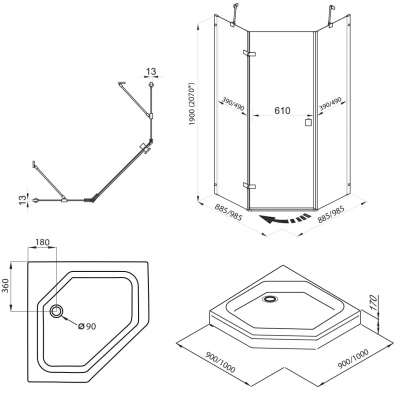 душевое ограждение трапеция тритон сигма 90x90