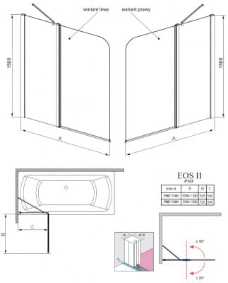шторка для ванны стеклянная radaway eosii pnd 110